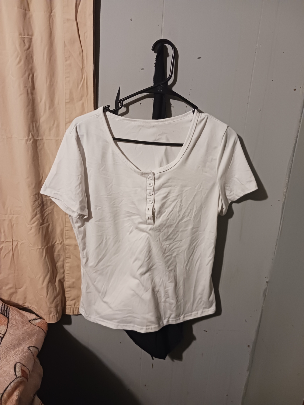 Women's White Short Sleeve Henley Tee